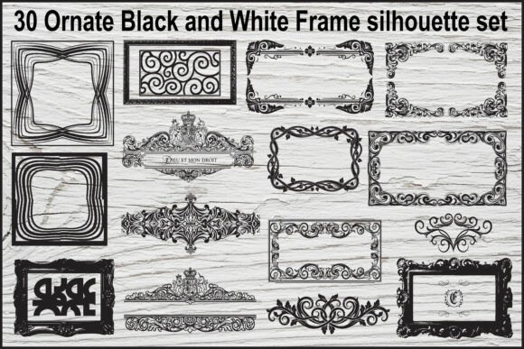30 Ornate Vintage Frame Silhouette Set – Elegant Graphics for Timeless Branding
