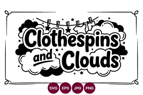 Clothes Pins and Clouds Line Art Vector: A Fresh Graphic for Branding and Marketing