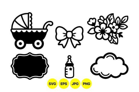 Cute Baby Shower Clipart Set: Simple Silhouettes for Sweet Branding Graphics