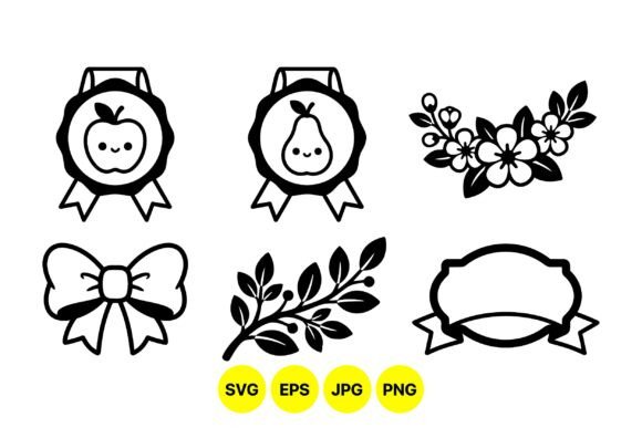 Cute Fruit Ribbon Clipart Set: Minimalist Graphics for Local Branding