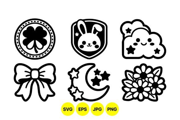 Cute Kawaii Line Art Icons Set: Sweet Graphics for Local Branding & Packaging