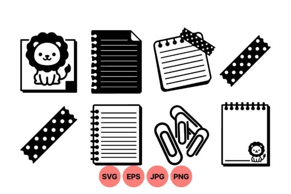 Cute Lion Stationery Icons Set: Minimalist Graphics for Playful Branding