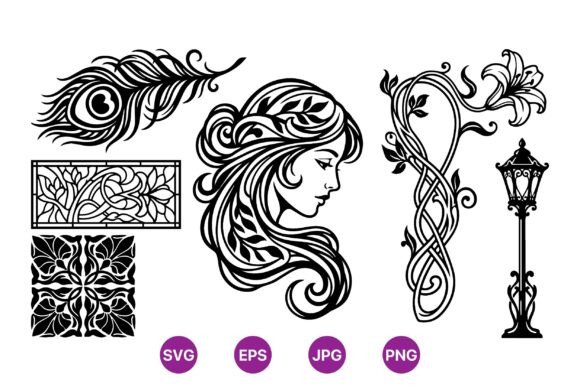 Elegant Art Nouveau Vector Pack for Business Branding Graphics and Illustrations