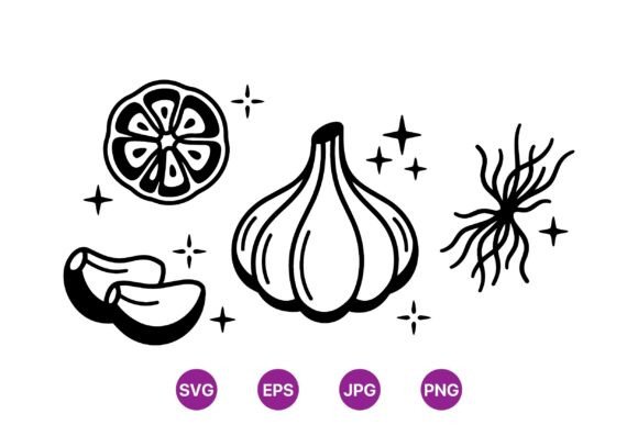 Hand Drawn Garlic Herbs Clipart: Fresh Graphics for Lifestyle Blogs and Editorial Design