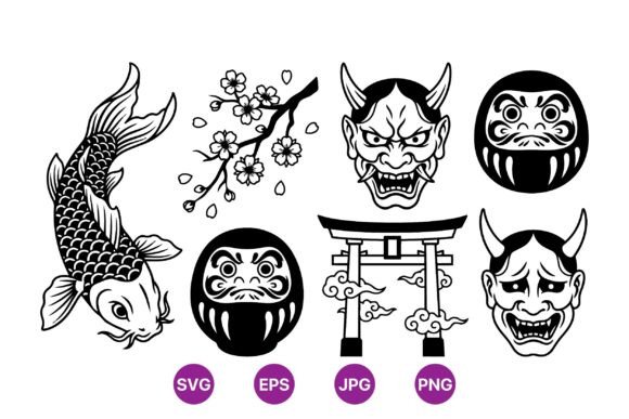 Japanese Traditional Tattoo Graphics & Illustrations for Handmade Craft Business