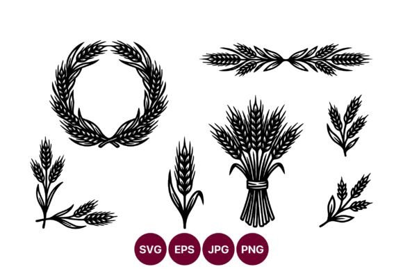 Laurel Wreath and Wheat Bundle Vector Graphics for Handmade Illustrations
