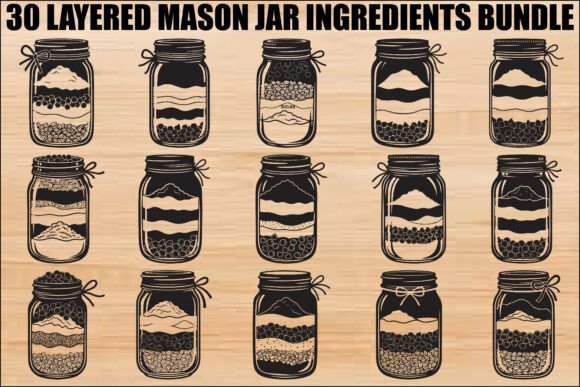 Layered Mason Jar Graphics: Charming Illustrations for Kitchen-Centric Branding
