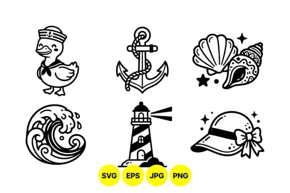 Nautical Summer Clipart Pack: Graphic Design for Coastal Branding and Local Business Appeal