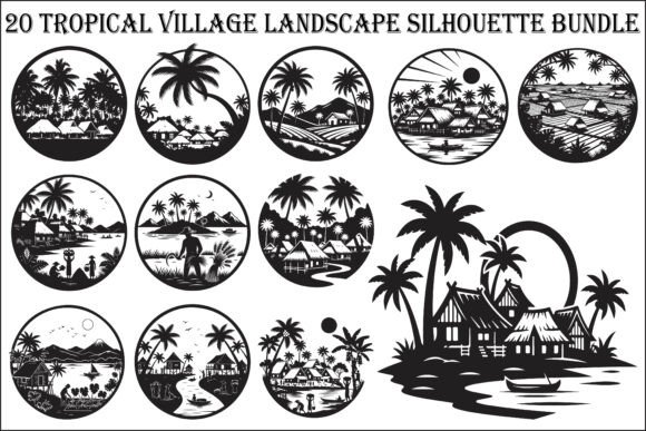 Tropical Village Silhouette Bundle – Graphics & Illustrations for Visual Branding
